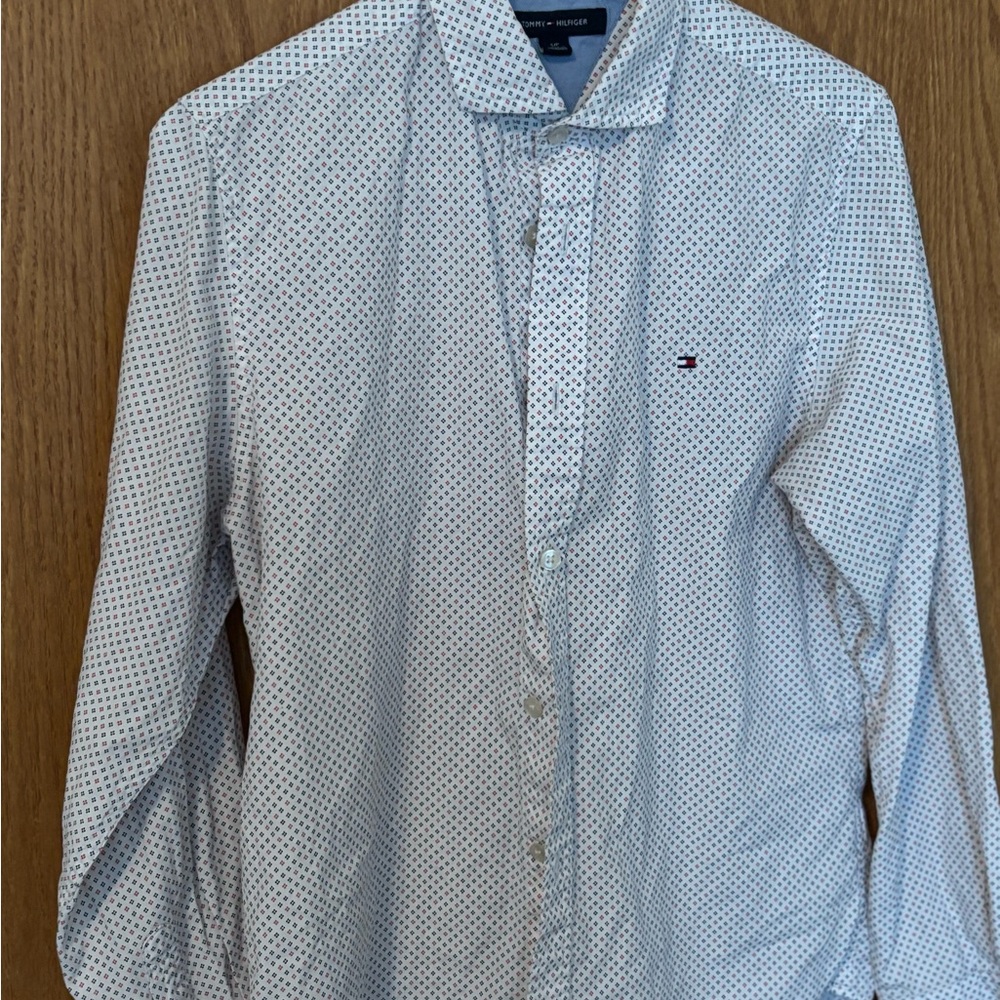 Tommy Hilfiger White and Blue Patterned Shirt